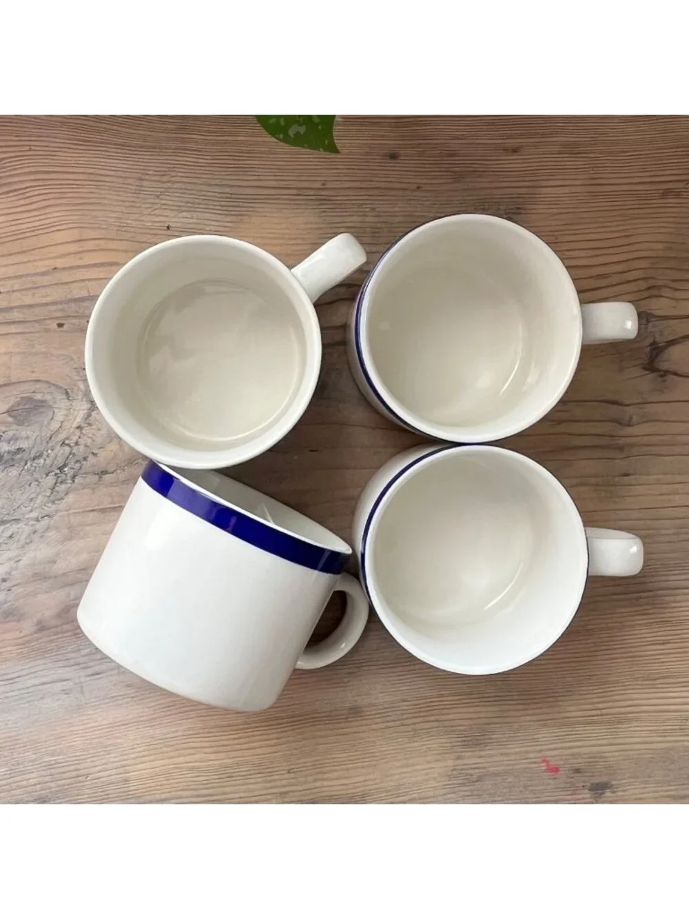 Farberware Bistro Blue Mugs Set of 4 White Ceramic Blue Rim 2003